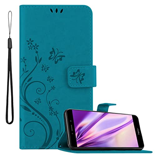 Cadorabo Hülle kompatibel mit Huawei Mate 9 LITE / GR5 2017 / Honor 6X Blumen Design aus Kunst Leder Klappbare [Kartenfächern] Cover Hülle für Huawei Mate 9 LITE / GR5 2017 / Honor 6X Tasche in Blau von Cadorabo