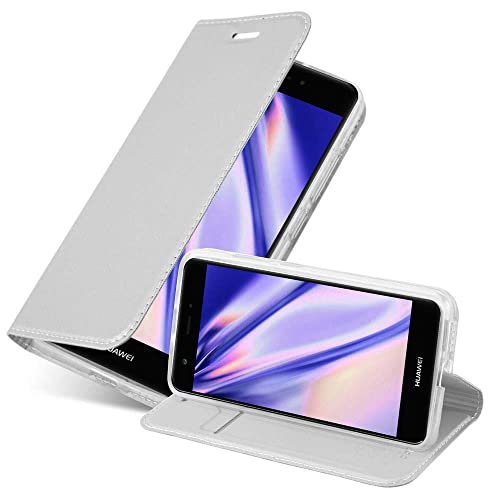 Cadorabo Hülle kompatibel mit Huawei NOVA aus Premium Kunst Leder Flip Klappbare Stoßfeste Magnetische [Standfunktion] [Kartenfächern] Cover Hülle für Huawei NOVA Tasche in Silber von Cadorabo