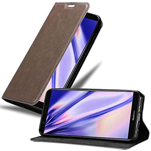 Cadorabo Hülle kompatibel mit Huawei P SMART 2018 / Enjoy 7S aus Kunst Leder Flip Klappbare Magnetische [Standfunktion] [Kartenfächern] Cover Hülle für Huawei P SMART 2018 / Enjoy 7S Tasche in Braun von Cadorabo