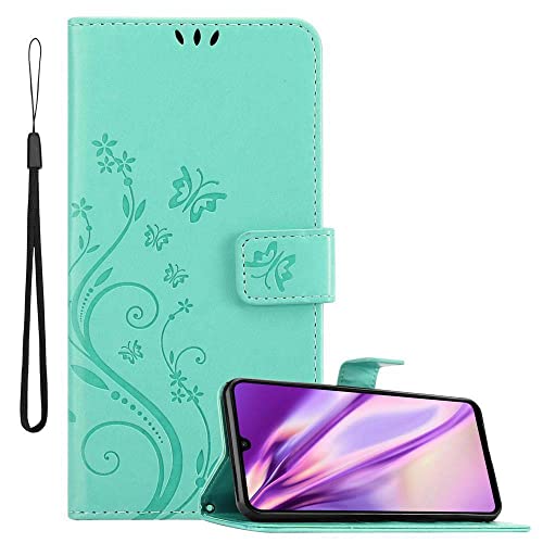 Cadorabo Hülle kompatibel mit Huawei P30 LITE Blumen Design aus Kunst Leder Flip Klappbare Stoßfeste Magnetische [Standfunktion] [Kartenfächern] Cover Hülle für Huawei P30 LITE Tasche in Türkis von Cadorabo