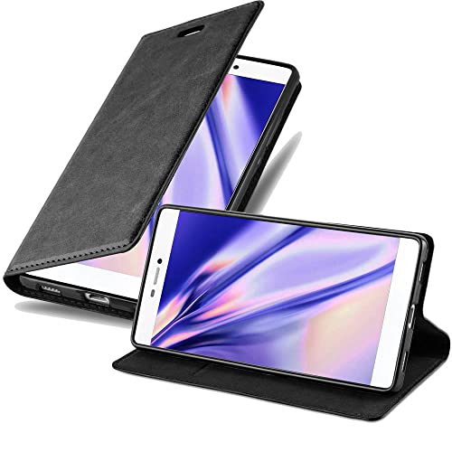 Cadorabo Hülle kompatibel mit Huawei P8 aus Premium Kunst Leder Flip Klappbare Stoßfeste Magnetische [Standfunktion] [Kartenfächern] Cover Hülle für Huawei P8 Tasche in Schwarz von Cadorabo