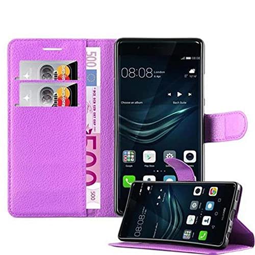 Cadorabo Hülle kompatibel mit Huawei P9 Handyhülle aus Premium Kunst Leder Flip Klappbare Stoßfeste Magnetische [Standfunktion] [Kartenfächern] Cover Hülle für Huawei P9 Tasche in Lila von Cadorabo