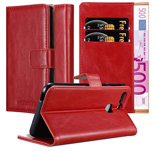 Cadorabo Hülle kompatibel mit Huawei P9 Plus aus Premium Kunst Leder Flip Klappbare Stoßfeste Magnetische [Standfunktion] [Kartenfächern] Cover Hülle für Huawei P9 Plus Tasche in Rot von Cadorabo
