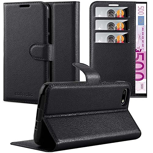 Cadorabo Hülle kompatibel mit Huawei Y5 Prime 2018 / Y5 2018 Handyhülle aus Kunst Leder Flip Klappbare Magnetische [Kartenfächern] Cover Hülle für Huawei Y5 Prime 2018 / Y5 2018 Tasche in Schwarz von Cadorabo