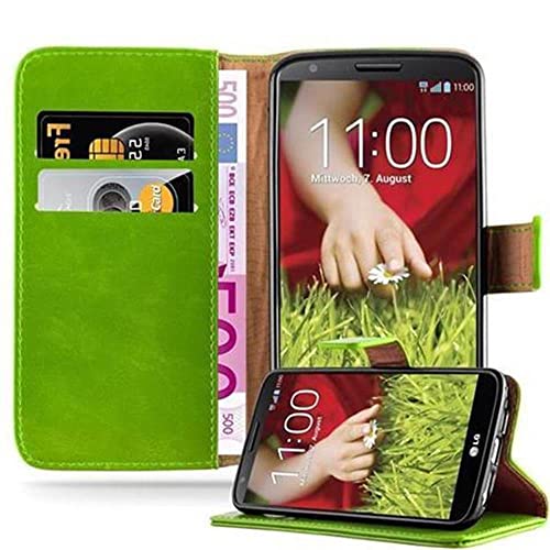 Cadorabo Hülle kompatibel mit LG G2 aus Premium Kunst Leder Flip Klappbare Stoßfeste Magnetische [Standfunktion] [Kartenfächern] Cover Hülle für LG G2 Tasche in Grün von Cadorabo