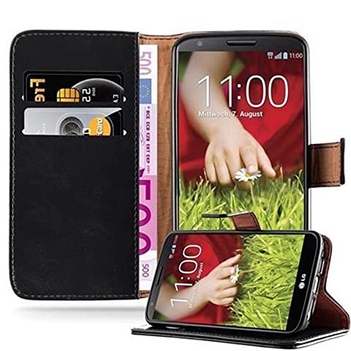 Cadorabo Hülle kompatibel mit LG G2 aus Premium Kunst Leder Flip Klappbare Stoßfeste Magnetische [Standfunktion] [Kartenfächern] Cover Hülle für LG G2 Tasche in Schwarz von Cadorabo