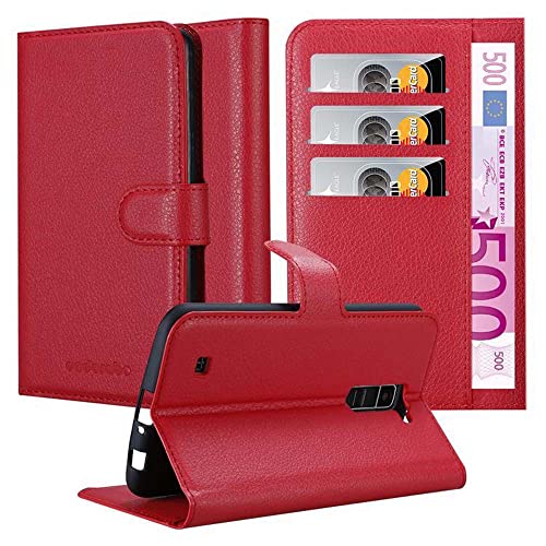 Cadorabo Hülle kompatibel mit LG K10 2016 Handyhülle aus Premium Kunst Leder Flip Klappbare Stoßfeste Magnetische [Standfunktion] [Kartenfächern] Cover Hülle für LG K10 2016 Tasche in Rot von Cadorabo