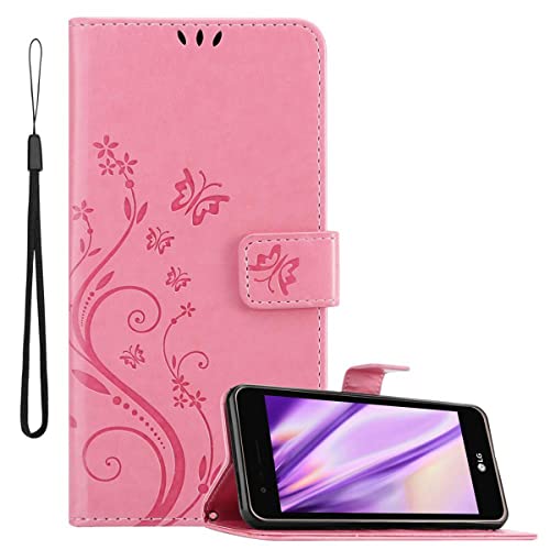 Cadorabo Hülle kompatibel mit LG K4 2017 Blumen Design aus Premium Kunst Leder Flip Klappbare Stoßfeste Magnetische [Standfunktion] [Kartenfächern] Cover Hülle für LG K4 2017 Tasche in Rosa von Cadorabo