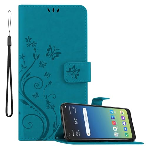 Cadorabo Hülle kompatibel mit LG K40S Blumen Design aus Premium Kunst Leder Flip Klappbare Stoßfeste Magnetische [Standfunktion] [Kartenfächern] Cover Case für LG K40S Tasche in Blau von Cadorabo