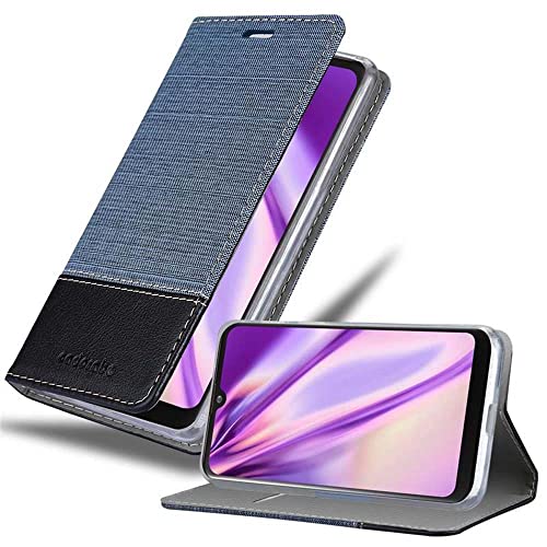 Cadorabo Hülle kompatibel mit LG K50 aus Premium Jeans und Kunst Leder Flip Klappbare Stoßfeste Magnetische [Standfunktion] [Kartenfächern] Cover Hülle für LG K50 Tasche in Blau von Cadorabo
