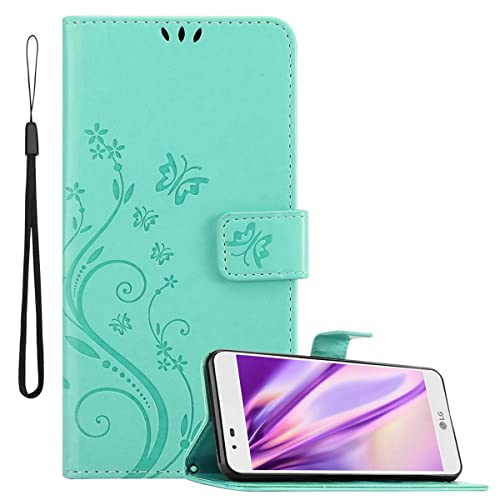 Cadorabo Hülle kompatibel mit LG K7 2016 Blumen Design aus Premium Kunst Leder Flip Klappbare Stoßfeste Magnetische [Standfunktion] [Kartenfächern] Cover Hülle für LG K7 2016 Tasche in Türkis von Cadorabo