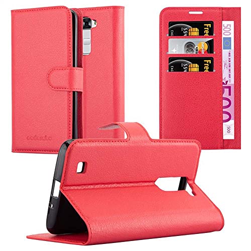 Cadorabo Hülle kompatibel mit LG K7 2016 Handyhülle aus Premium Kunst Leder Flip Klappbare Stoßfeste Magnetische [Standfunktion] [Kartenfächern] Cover Hülle für LG K7 2016 Tasche in Rot von Cadorabo