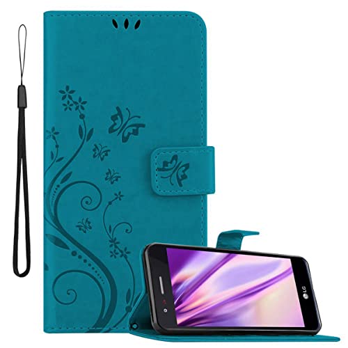 Cadorabo Hülle kompatibel mit LG K8 2017 Blumen Design aus Premium Kunst Leder Flip Klappbare Stoßfeste Magnetische [Standfunktion] [Kartenfächern] Cover Hülle für LG K8 2017 Tasche in Blau von Cadorabo