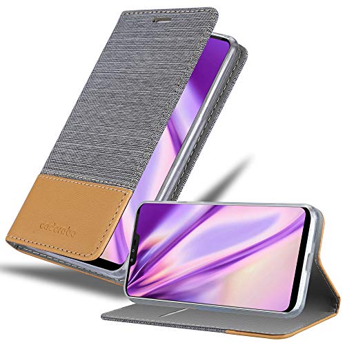 Cadorabo Hülle kompatibel mit LG V50 aus Premium Jeans und Kunst Leder Flip Klappbare Stoßfeste Magnetische [Standfunktion] [Kartenfächern] Cover Hülle für LG V50 Tasche in Grau von Cadorabo