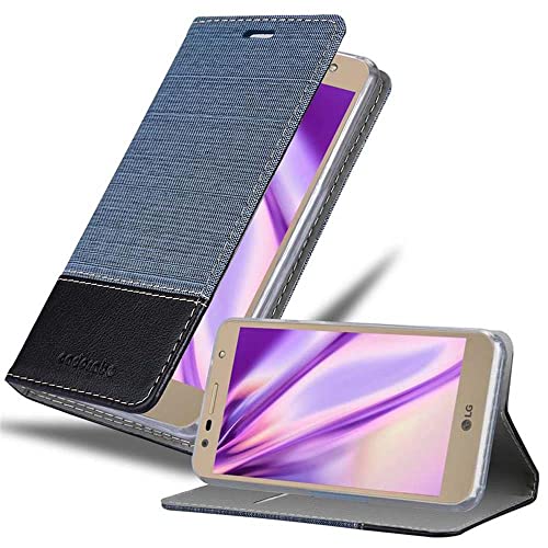 Cadorabo Hülle kompatibel mit LG X Power 2 aus Premium Jeans und Kunst Leder Flip Klappbare Stoßfeste Magnetische [Standfunktion] [Kartenfächern] Cover Hülle für LG X Power 2 Tasche in Blau von Cadorabo