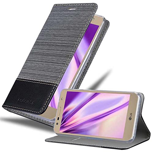Cadorabo Hülle kompatibel mit LG X Power 2 aus Premium Jeans und Kunst Leder Flip Klappbare Stoßfeste Magnetische [Standfunktion] [Kartenfächern] Cover Hülle für LG X Power 2 Tasche in Grau von Cadorabo