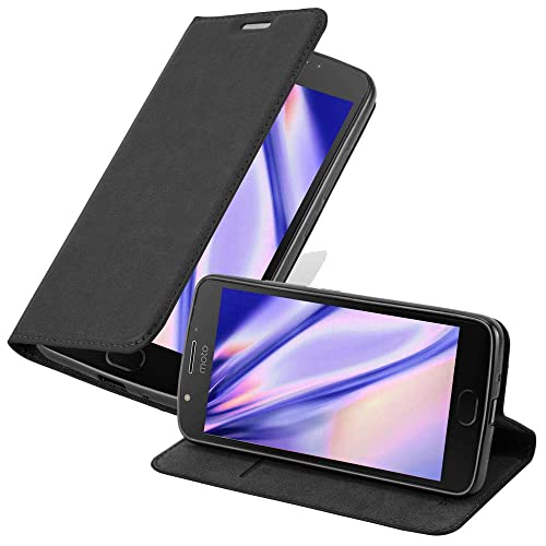 Cadorabo Hülle kompatibel mit Motorola MOTO E4 PLUS aus Premium Kunst Leder Flip Klappbare Stoßfeste Magnetische [Standfunktion] [Kartenfächern] Cover Hülle für Motorola MOTO E4 PLUS Tasche in Schwarz von Cadorabo
