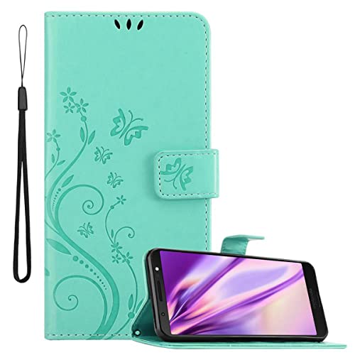 Cadorabo Hülle kompatibel mit Motorola Moto G6 Plus Blumen Design aus Kunst Leder Flip Klappbare Magnetische [Standfunktion] [Kartenfächern] Cover Hülle für Motorola Moto G6 Plus Tasche in Türkis von Cadorabo