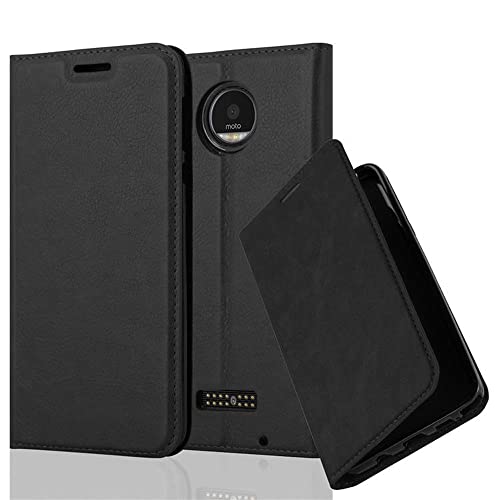 Cadorabo Hülle kompatibel mit Motorola Moto Z Play aus Premium Kunst Leder Flip Klappbare Stoßfeste Magnetische [Standfunktion] [Kartenfächern] Cover Hülle für Motorola Moto Z Play Tasche in Schwarz von Cadorabo