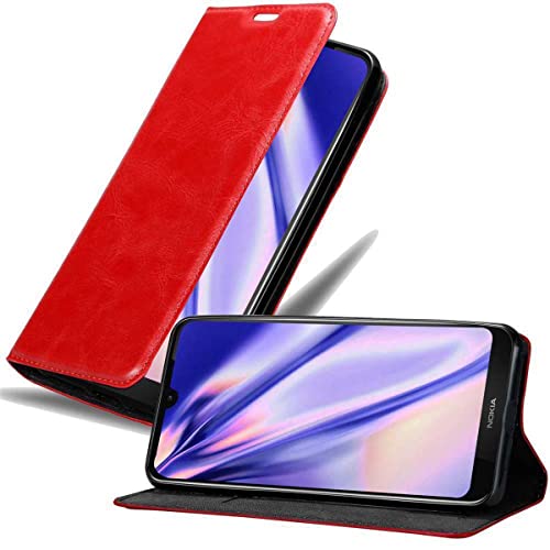 Cadorabo Hülle kompatibel mit Nokia 3,2 aus Premium Kunst Leder Flip Klappbare Stoßfeste Magnetische [Standfunktion] [Kartenfächern] Cover Hülle für Nokia 3,2 Tasche in Rot von Cadorabo