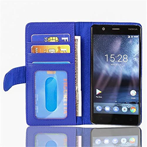 Cadorabo Hülle kompatibel mit Nokia 3 2017 aus Premium Kunst Leder Flip Klappbare Stoßfeste Magnetische [Standfunktion] [Kartenfächern] Cover Hülle für Nokia 3 2017 Tasche in Blau von Cadorabo