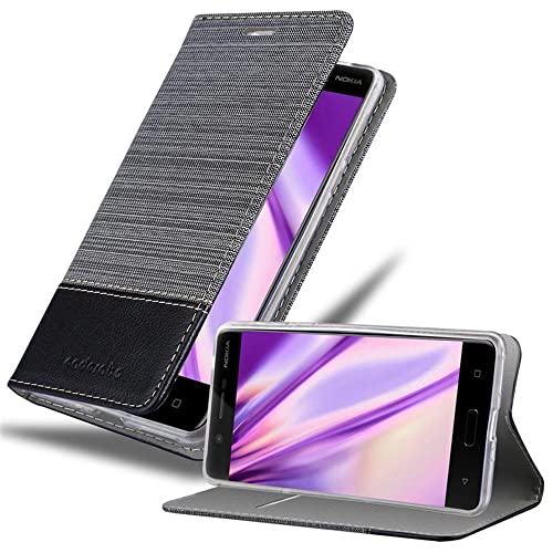 Cadorabo Hülle kompatibel mit Nokia 5 2017 aus Premium Jeans und Kunst Leder Flip Klappbare Stoßfeste Magnetische [Standfunktion] [Kartenfächern] Cover Hülle für Nokia 5 2017 Tasche in Grau von Cadorabo