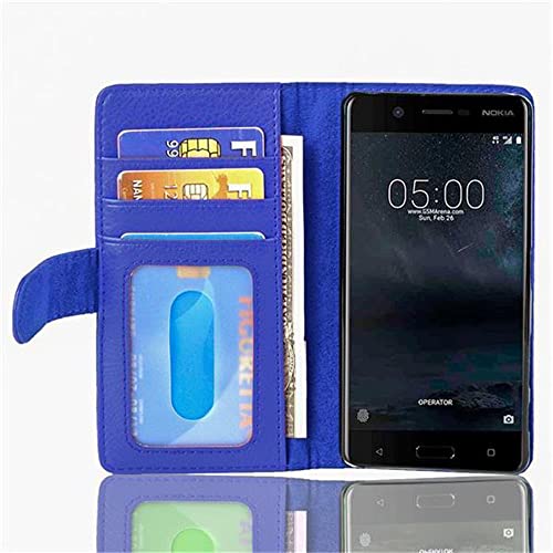 Cadorabo Hülle kompatibel mit Nokia 5 2017 aus Premium Kunst Leder Flip Klappbare Stoßfeste Magnetische [Standfunktion] [Kartenfächern] Cover Hülle für Nokia 5 2017 Tasche in Blau von Cadorabo