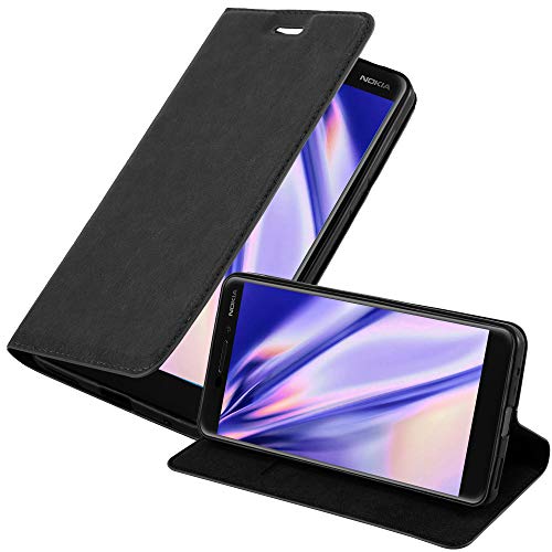 Cadorabo Hülle kompatibel mit Nokia 6,1 aus Premium Kunst Leder Flip Klappbare Stoßfeste Magnetische [Standfunktion] [Kartenfächern] Cover Hülle für Nokia 6,1 Tasche in Schwarz von Cadorabo