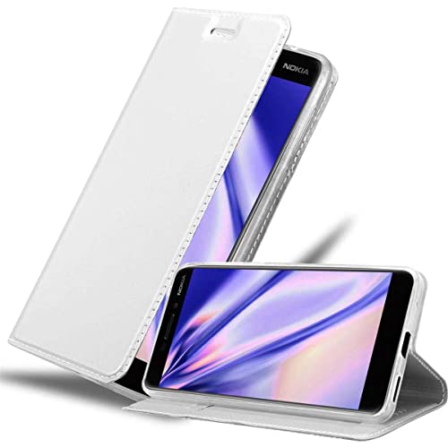 Cadorabo Hülle kompatibel mit Nokia 6,1 aus Premium Kunst Leder Flip Klappbare Stoßfeste Magnetische [Standfunktion] [Kartenfächern] Cover Hülle für Nokia 6,1 Tasche in Silber von Cadorabo