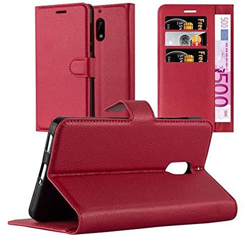 Cadorabo Hülle kompatibel mit Nokia 6 2017 Handyhülle aus Premium Kunst Leder Flip Klappbare Stoßfeste Magnetische [Standfunktion] [Kartenfächern] Cover Hülle für Nokia 6 2017 Tasche in Rot von Cadorabo