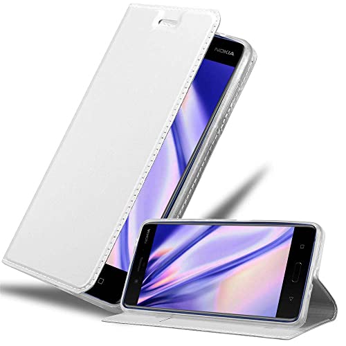 Cadorabo Hülle kompatibel mit Nokia 8 2017 aus Premium Kunst Leder Flip Klappbare Stoßfeste Magnetische [Standfunktion] [Kartenfächern] Cover Hülle für Nokia 8 2017 Tasche in Silber von Cadorabo