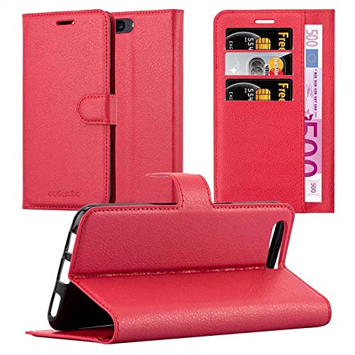 Cadorabo Hülle kompatibel mit OnePlus 5 Handyhülle aus Premium Kunst Leder Flip Klappbare Stoßfeste Magnetische [Standfunktion] [Kartenfächern] Cover Hülle für OnePlus 5 Tasche in Rot von Cadorabo