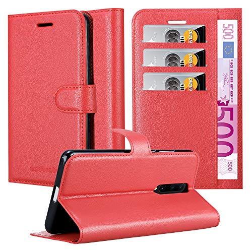 Cadorabo Hülle kompatibel mit OnePlus 7 PRO Handyhülle aus Premium Kunst Leder Flip Klappbare Stoßfeste Magnetische [Standfunktion] [Kartenfächern] Cover Hülle für OnePlus 7 PRO Tasche in Rot von Cadorabo