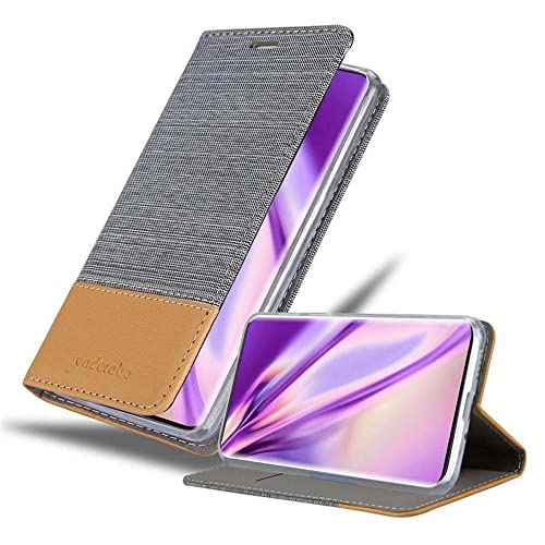 Cadorabo Hülle kompatibel mit OnePlus 7T PRO aus Premium Jeans und Kunst Leder Flip Klappbare Stoßfeste Magnetische [Standfunktion] [Kartenfächern] Cover Hülle für OnePlus 7T PRO Tasche in Grau von Cadorabo