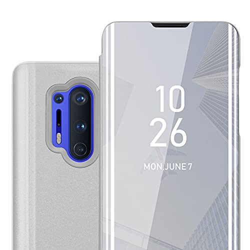 Cadorabo Hülle kompatibel mit OnePlus 8 PRO Schutzhülle TPU Silikon Case 360 View Spiegel, Slim Kratzfest Weiche Gummi mit Rundumschutz Cover Hülle für OnePlus 8 PRO in Silber von Cadorabo