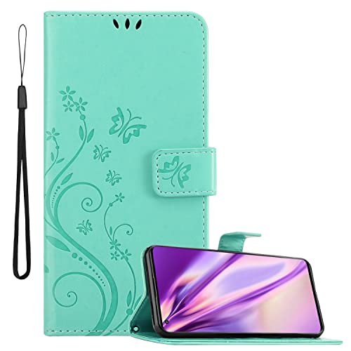 Cadorabo Hülle kompatibel mit Oppo FIND X3 PRO Blumen Design aus Kunst Leder Flip Klappbare Stoßfeste Magnetische [Standfunktion] [Kartenfächern] Cover Hülle für Oppo FIND X3 PRO Tasche in Türkis von Cadorabo