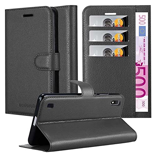 Cadorabo Hülle kompatibel mit Samsung Galaxy A10 / M10 Handyhülle aus Kunst Leder Flip Klappbare Magnetische [Standfunktion] [Kartenfächern] Cover Hülle für Galaxy A10 / M10 Tasche in Schwarz von Cadorabo