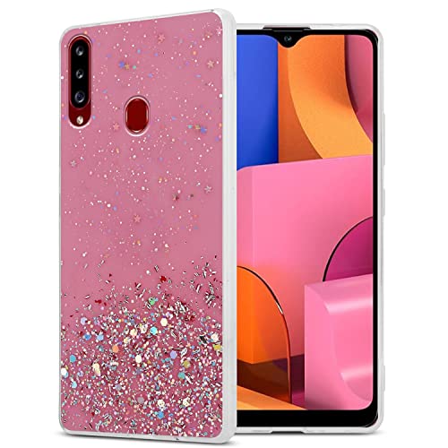 Cadorabo Hülle kompatibel mit Samsung Galaxy A20s Rundumschutz TPU Silikon Case Mädchen Glitzer Strass Design Slim Kratzfest Weiche Gummi Bling Schutzhülle für Samsung Galaxy A20s in Rosa von Cadorabo