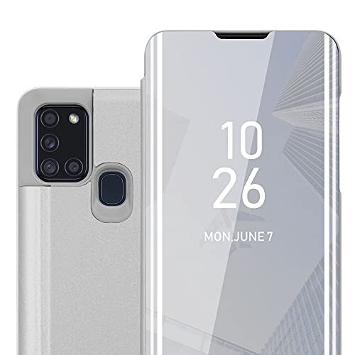 Cadorabo Hülle kompatibel mit Samsung Galaxy A21s Schutzhülle TPU Silikon Case 360 View Spiegel, Slim Kratzfest Weiche Gummi mit Rundumschutz Cover Hülle für Galaxy A21s in Silber von Cadorabo