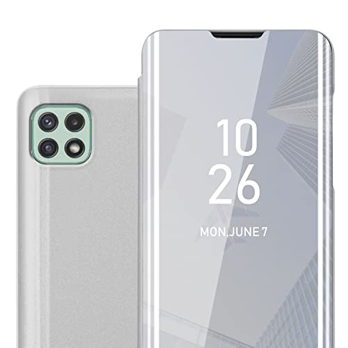 Cadorabo Hülle kompatibel mit Samsung Galaxy A22 5G Schutzhülle TPU Silikon Case 360 View Spiegel, Slim Kratzfest Weiche Gummi mit Rundumschutz Cover Hülle für Galaxy A22 5G in Silber von Cadorabo