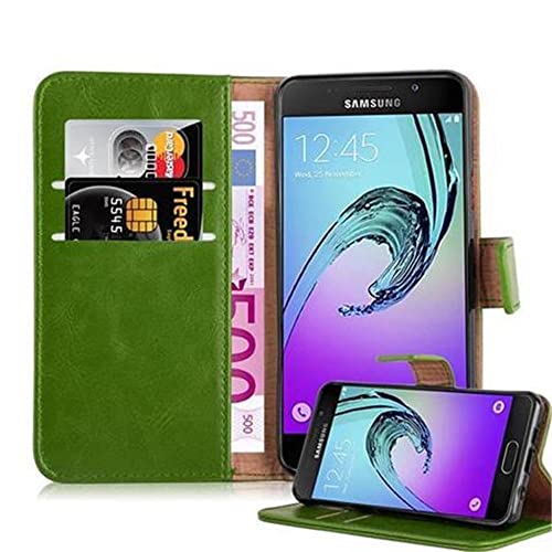 Cadorabo Hülle kompatibel mit Samsung Galaxy A3 2016 aus Premium Kunst Leder Flip Klappbare Stoßfeste Magnetische [Standfunktion] [Kartenfächern] Cover Hülle für Galaxy A3 2016 Tasche in Grün von Cadorabo