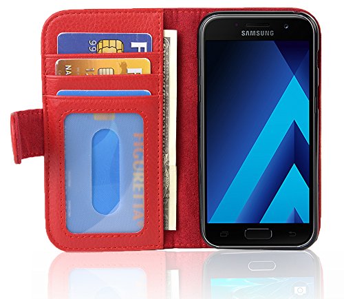 Cadorabo Hülle kompatibel mit Samsung Galaxy A3 2017 aus Premium Kunst Leder Flip Klappbare Stoßfeste Magnetische [Standfunktion] [Kartenfächern] Cover Hülle für Galaxy A3 2017 Tasche in Rot von Cadorabo