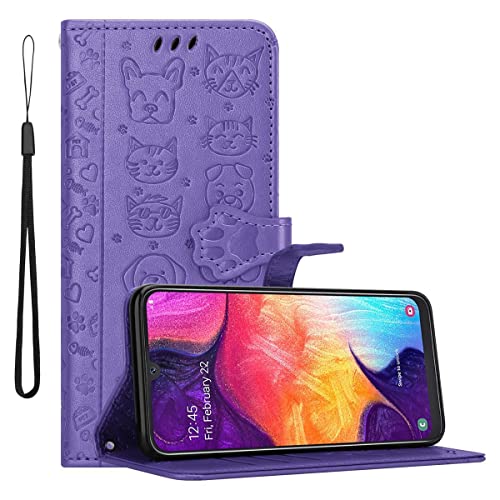 Cadorabo Hülle kompatibel mit Samsung Galaxy A50 4G / A50s / A30s Tier Design aus Kunst Leder Flip Klappbare Magnetische [Kartenfächern] Cover Hülle für Galaxy A50 4G / A50s / A30s Tasche in Lila von Cadorabo