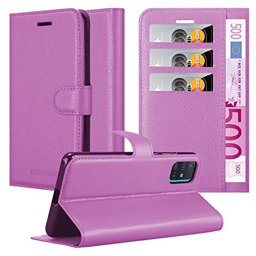 Cadorabo Hülle kompatibel mit Samsung Galaxy A51 5G Handyhülle aus Premium Kunst Leder Flip Klappbare Stoßfeste Magnetische [Standfunktion] [Kartenfächern] Cover Hülle für Galaxy A51 5G Tasche in Lila von Cadorabo