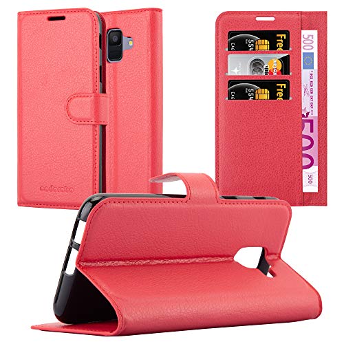 Cadorabo Hülle kompatibel mit Samsung Galaxy A6 2018 Handyhülle aus Kunst Leder Flip Klappbare Stoßfeste Magnetische [Standfunktion] [Kartenfächern] Cover Hülle für Galaxy A6 2018 Tasche in Rot von Cadorabo