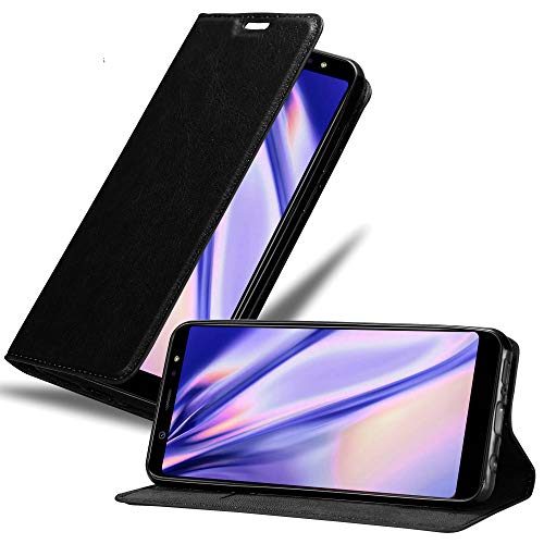 Cadorabo Hülle kompatibel mit Samsung Galaxy A6 Plus 2018 aus Kunst Leder Flip Klappbare Stoßfeste Magnetische [Standfunktion] [Kartenfächern] Cover Hülle für Galaxy A6 Plus 2018 Tasche in Schwarz von Cadorabo