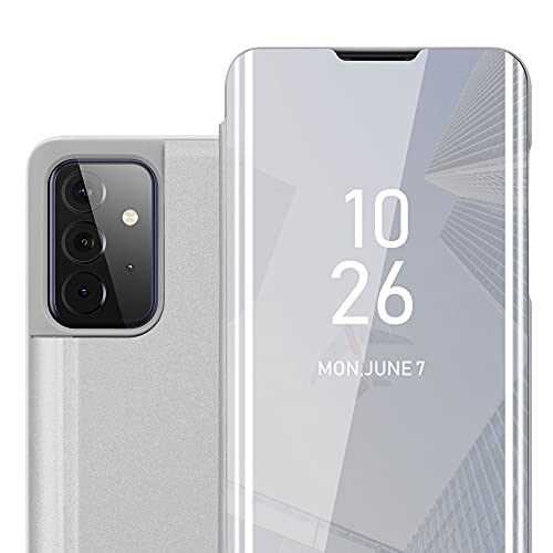 Cadorabo Hülle kompatibel mit Samsung Galaxy A72 4G / 5G Schutzhülle TPU Silikon Case 360 View Spiegel, Slim Kratzfest Weiche Gummi mit Rundumschutz Cover Hülle für Galaxy A72 4G / 5G in Silber von Cadorabo