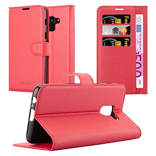 Cadorabo Hülle kompatibel mit Samsung Galaxy A8 2018 Handyhülle aus Kunst Leder Flip Klappbare Stoßfeste Magnetische [Standfunktion] [Kartenfächern] Cover Hülle für Galaxy A8 2018 Tasche in Rot von Cadorabo