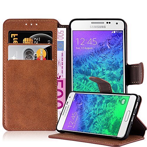 Cadorabo Hülle kompatibel mit Samsung Galaxy Alpha Handyhülle aus Premium Kunst Leder Flip Klappbare Stoßfeste Magnetische [Standfunktion] [Kartenfächern] Case Hülle für Galaxy Alpha Tasche in Braun von Cadorabo