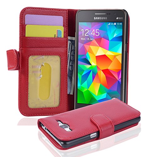 Cadorabo Hülle kompatibel mit Samsung Galaxy Grand Prime aus Premium Kunst Leder Flip Klappbare Stoßfeste Magnetische [Standfunktion] [Kartenfächern] Cover Hülle für Galaxy Grand Prime Tasche in Rot von Cadorabo